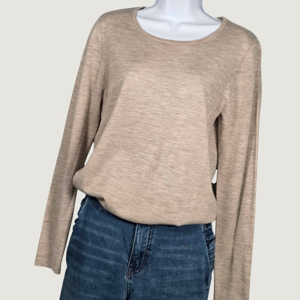 Kinross Women Large Sweater 100% Cashmere Long Sleeve Crew Neck Taupe Heather